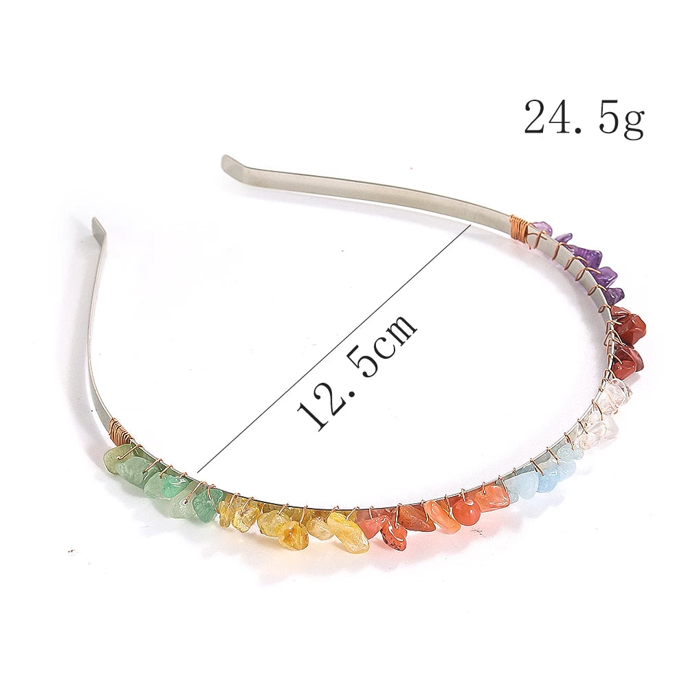 Natural Chakra Stone Amethyst Crystal Gravel Hairband Healing Gemstone Energy Crown Tiara Headband Hair Accessories for Women