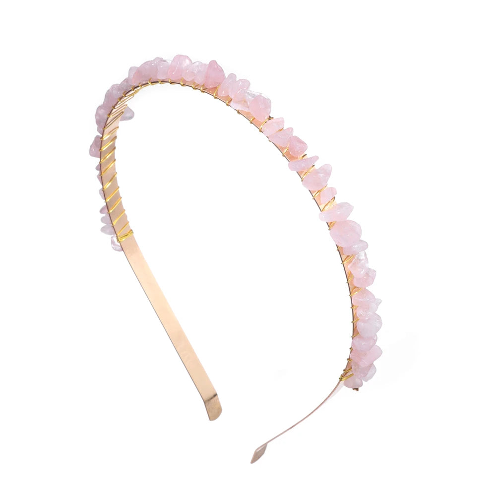 1PC Natural Stone Crown Gravel Headbands Irregular Aquamarines Amethysts Chip Beads Hair Hoops For Women Girl Hair Accessories