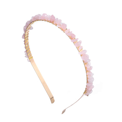 1PC Natural Stone Crown Gravel Headbands Irregular Aquamarines Amethysts Chip Beads Hair Hoops For Women Girl Hair Accessories