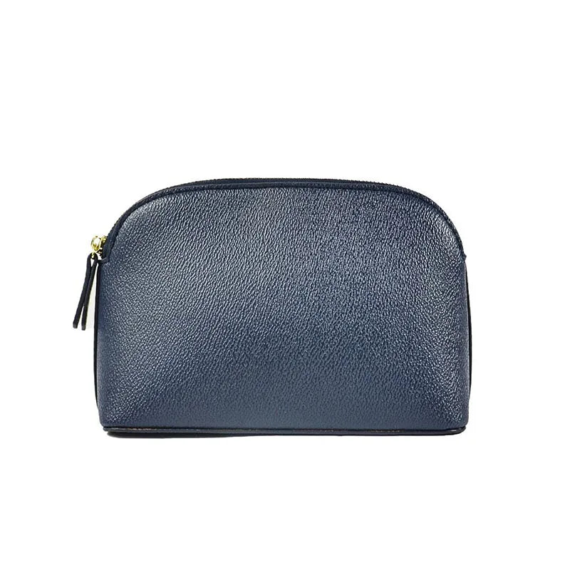 Bolsa de cosméticos de cuero sintético con letras personalizadas, clásica, sencilla, de color liso, con cremallera avanzada.