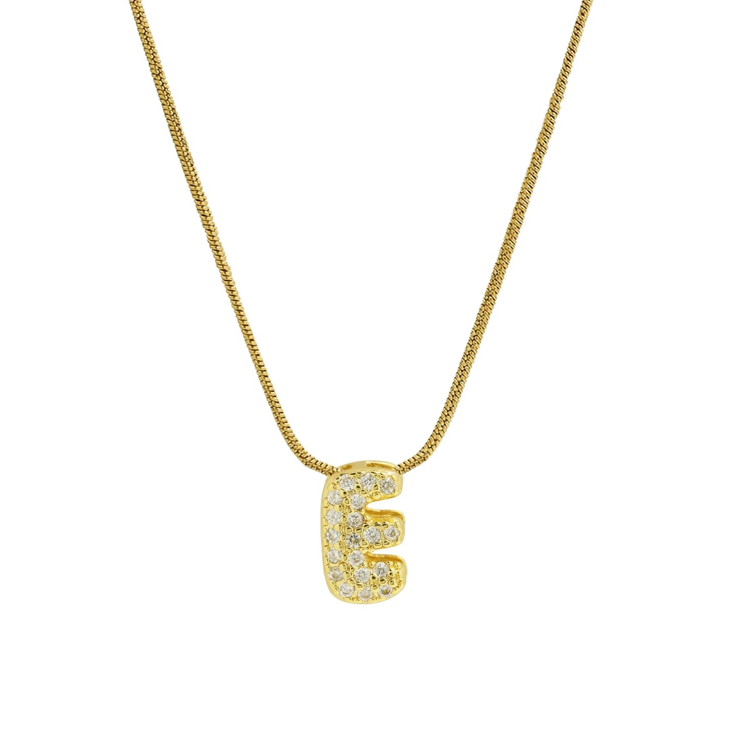 Collar con Inicial de Letra Bonita, Baño de Oro de 18K, Collar con Zirconias, Collar de Letras Infladas