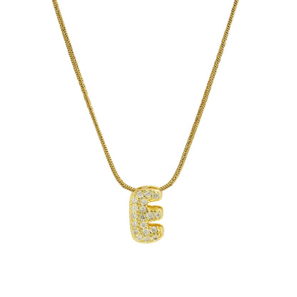 Collar con Inicial de Letra Bonita, Baño de Oro de 18K, Collar con Zirconias, Collar de Letras Infladas