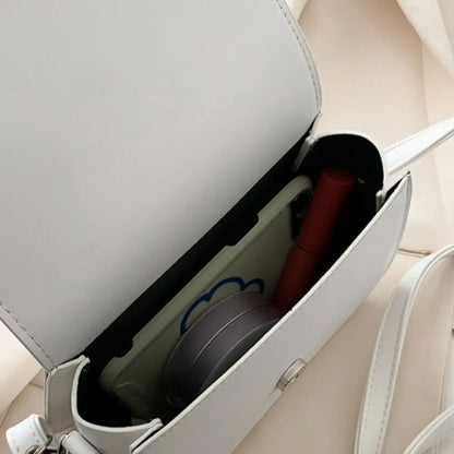 Trendy Solid Color PU Leather Crossbody Bag Saddle Shoulder Bag Flap Messenger Bag Handbags