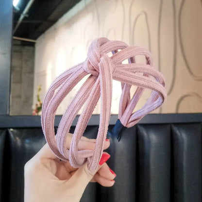 New Fashion Women Hollow Out Wide Hairbands Handmade Simple Cross Bow Headwraps Personality Solid Color Headbands Hair Holder